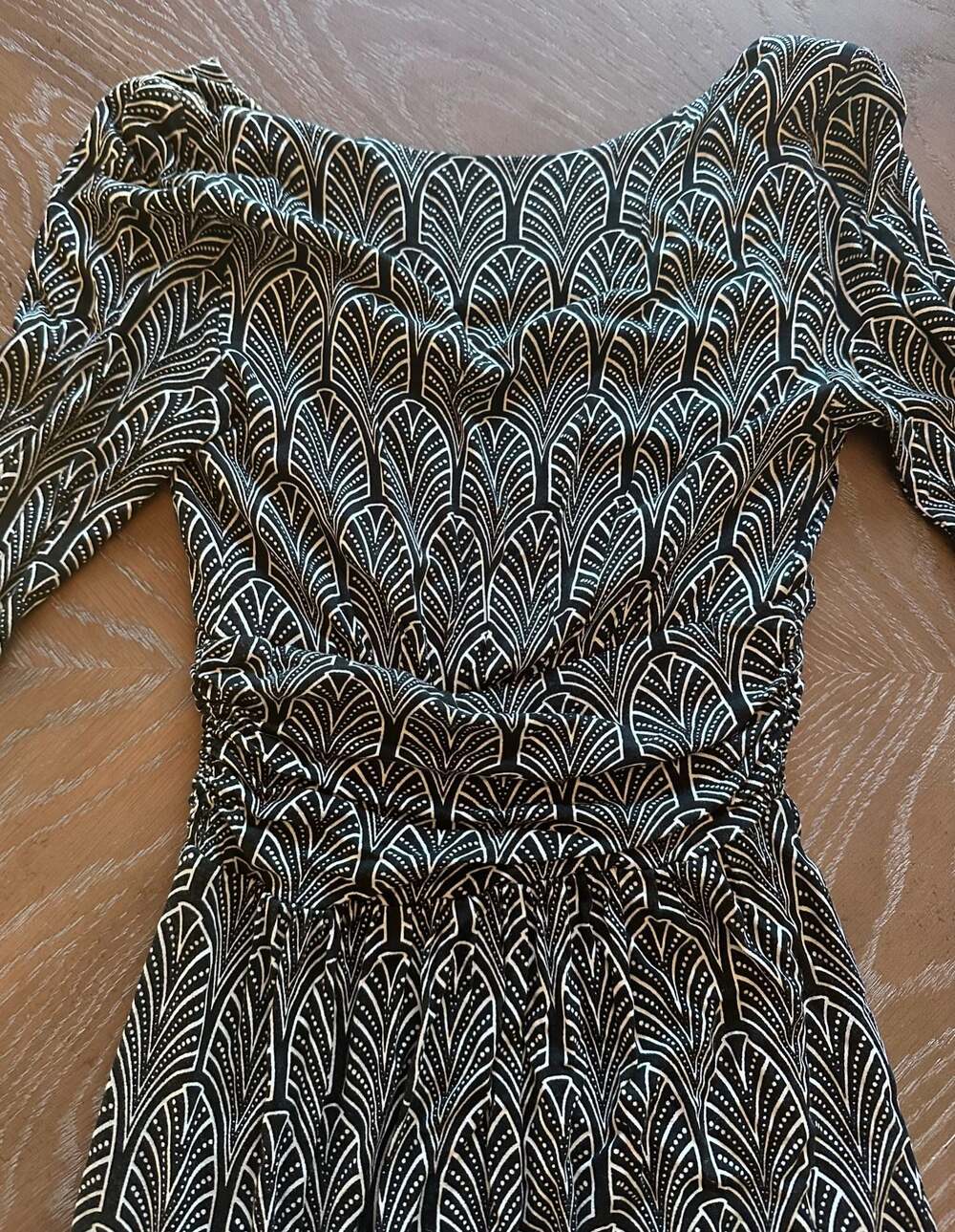 Anthropologie Maeve Galena Black and White Art Deco Print V-Neck Midi Dress - Picture 4 of 7
